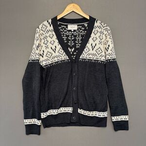 Frank & Oak Wool Blend Knit Cardigan Sweater Size Medium Tribal Native Graphic